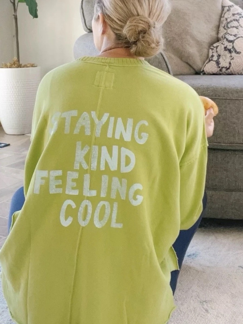 Aerie Staying Kind Feeling Good Graphic Sweater Size S Blue Green
